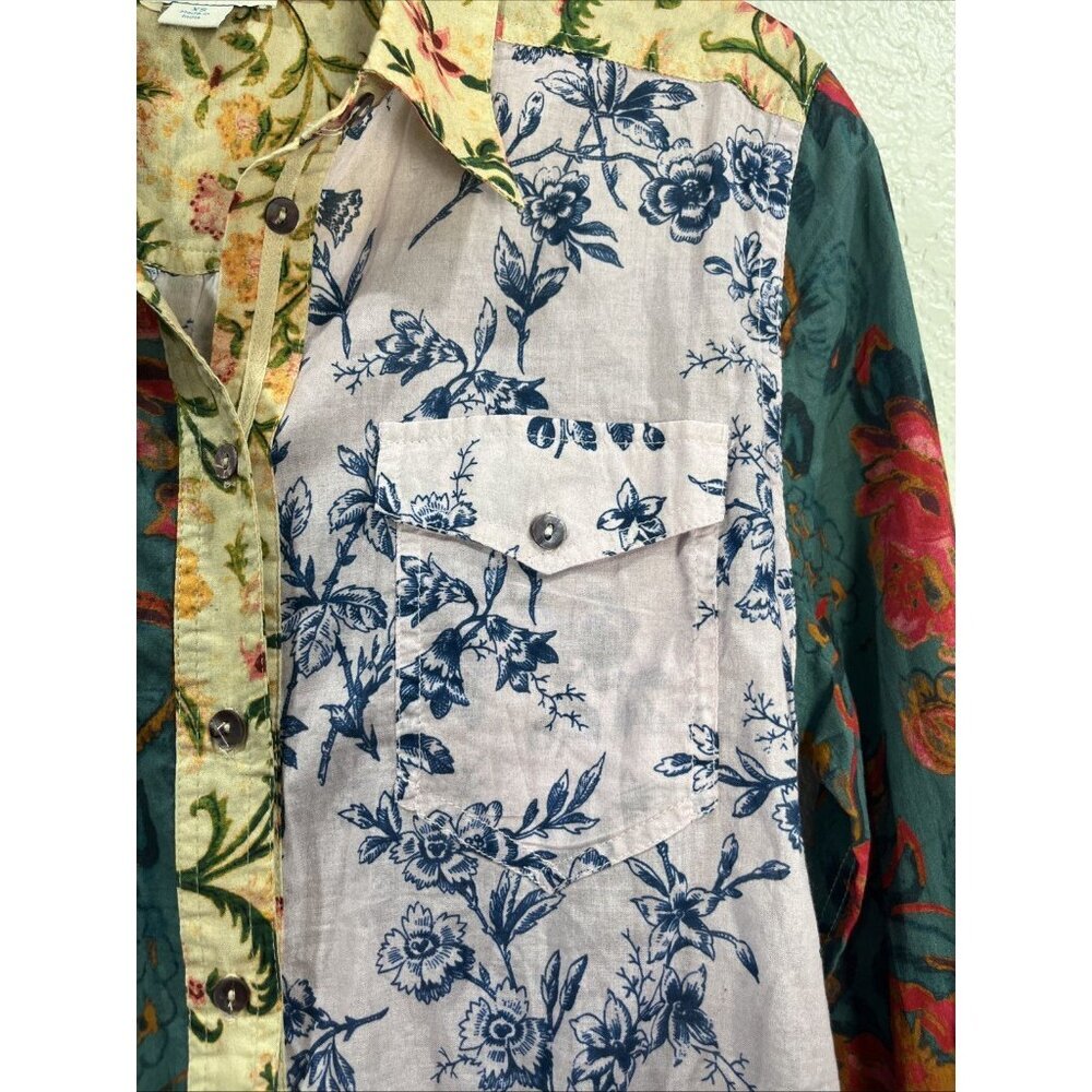 Sundance Womens Floral Patchwork Button Down Shirt XS Boho Cottage Artsy‎ Whimsi - Picture 2 of 8
